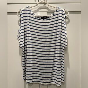 Colette Blue and White Striped Cold Shoulder Top